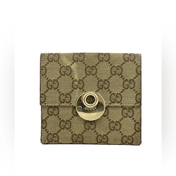 Rare vintage GUCCI GG Logo large pink Canvas Leather Bifold Wallet - Picture 2 of 6